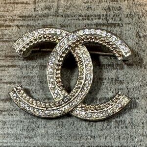Chanel Crystal CC Logo Brooch Gold-tone Hardware 100% Authentic New in Box